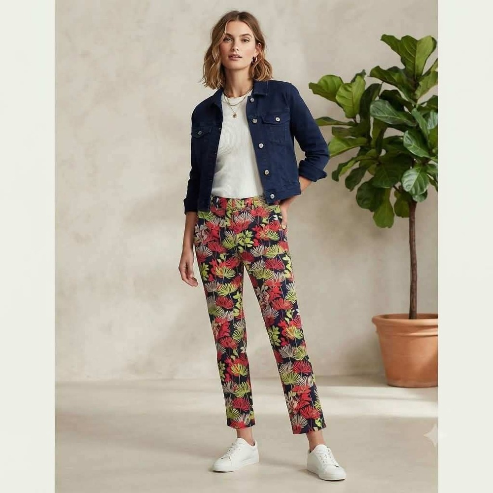Banana Republic Pants Womens 6 Navy Floral Hampton Fit Tropical Slim Trousers